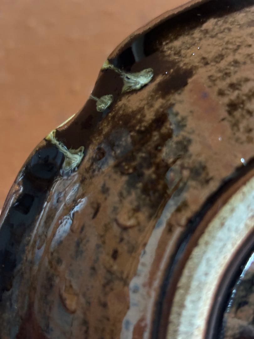 河井寛次郎作柿海鼠釉四方押皿　一品物　検森豊穣の土