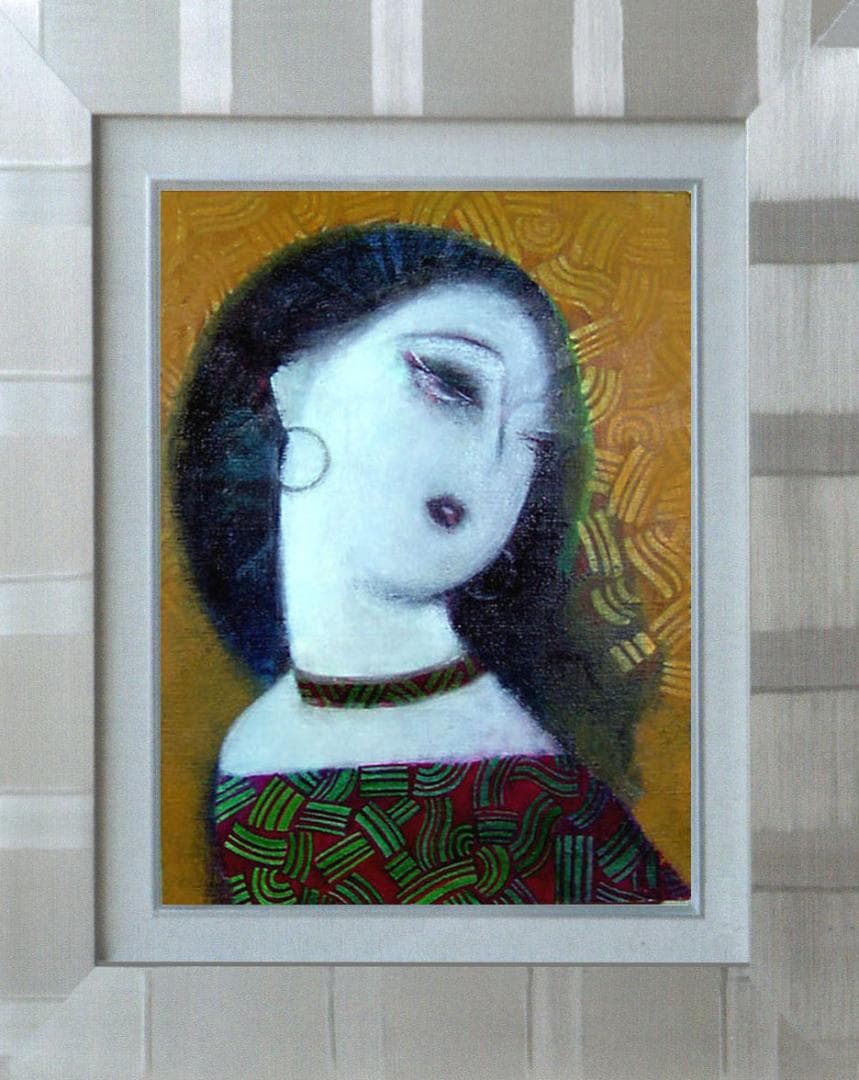油絵 菅家令子 絵 絵画 インテリア 額付(黒) F4-12023 女性像