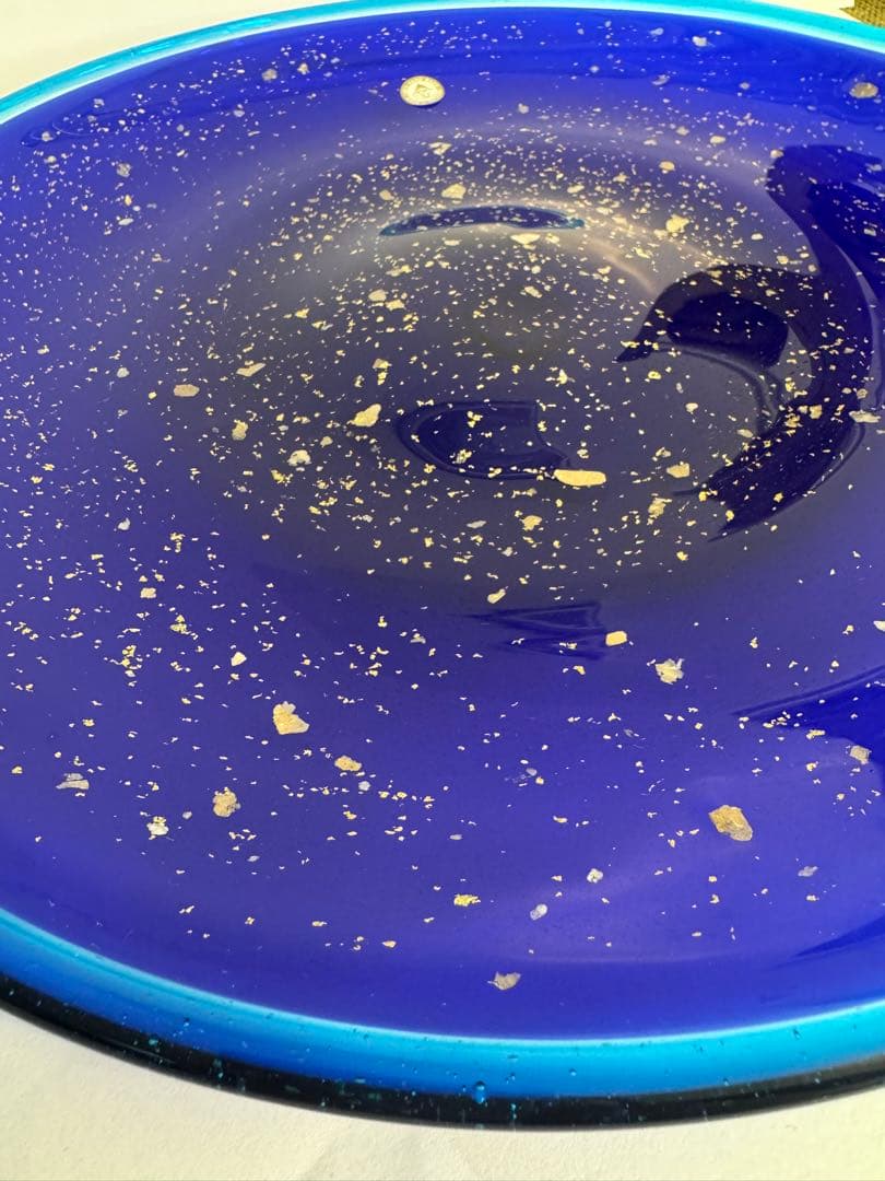 末吉清一　大皿　琉球ガラス　金箔