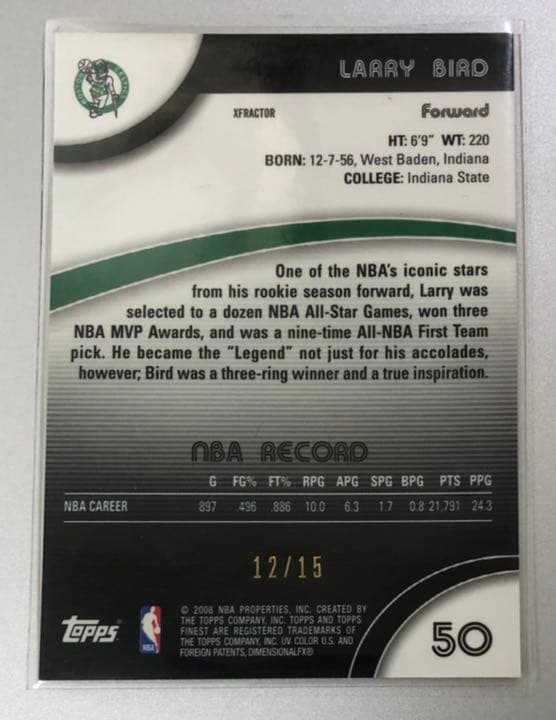 【15枚限定】Larry Bird Topps Finest