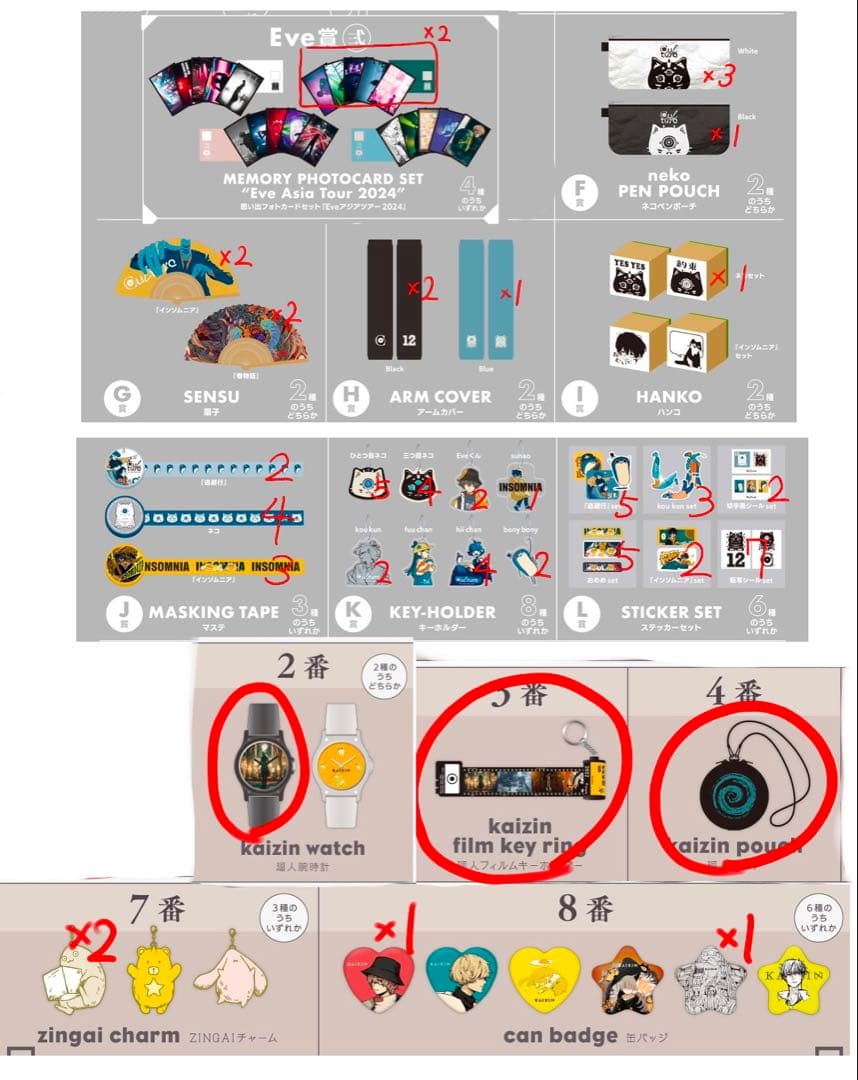 Eveグッズ(くじ)まとめ売り　お茶会〜UnderBlueまで