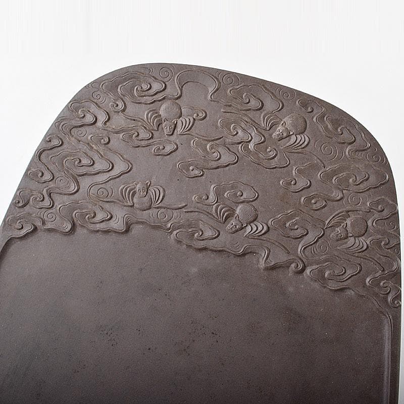 中国　書道具　神獣刻　端渓硯　唐木箱付　V　R7390