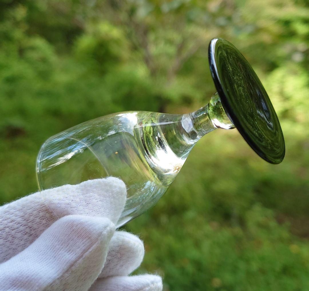 ショットグラス　紫　3個　アンティーク　ワイングラス形　気泡入り　ゆらゆら硝子