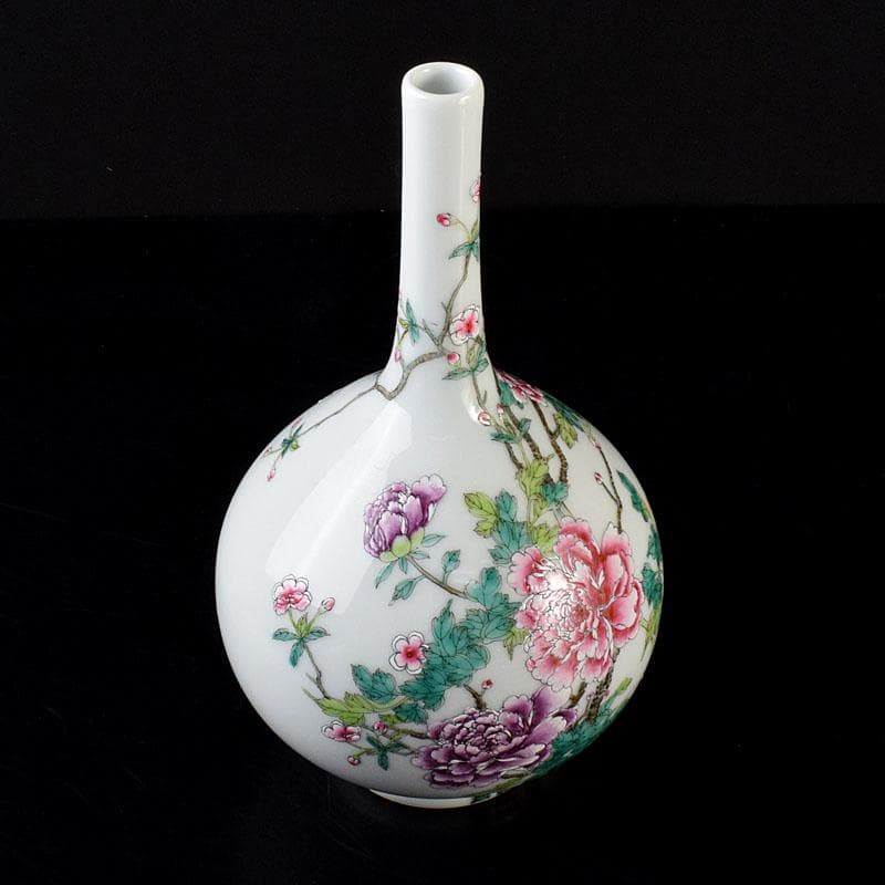 中国　大清乾隆年製　粉彩　牡丹文　長頸瓶　一輪挿　M　R7901E