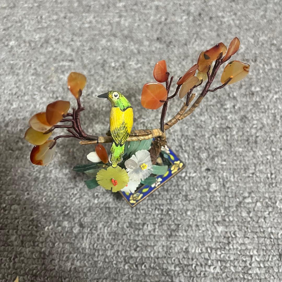 中国美術 古玩 七宝焼　玉石 瑪瑙 翡翠 彫刻 盆栽置物