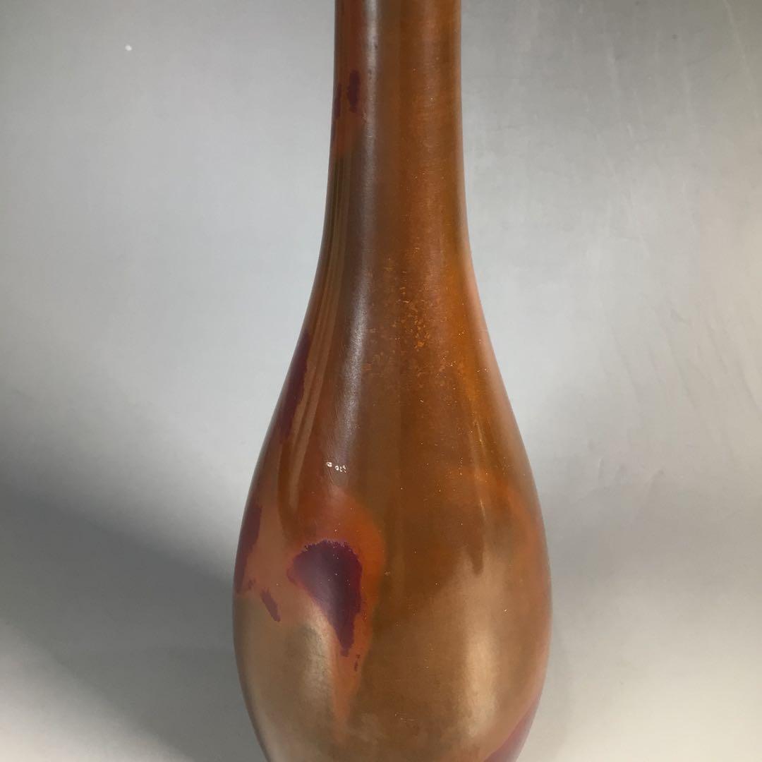 Ｎ２４６　花入　『鋳物師　金森紹栄造』『朱銅』『鶴首花入』　共箱　花器