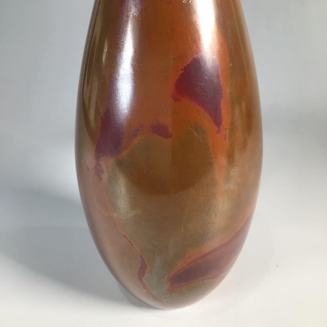 Ｎ２４６　花入　『鋳物師　金森紹栄造』『朱銅』『鶴首花入』　共箱　花器