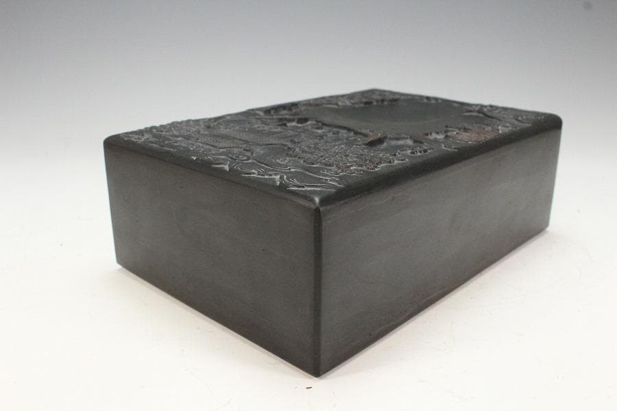 中国美術 文房具 端渓 硯 刻 庭園 箱付(K-LC730)