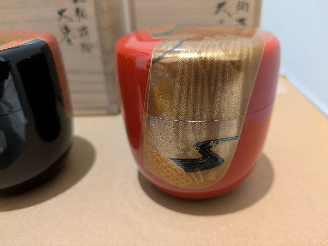千家十職　中村宗哲　誰袖蒔絵　大棗　一対　二重箱　共箱　棗　茶入　茶道具　即中斎