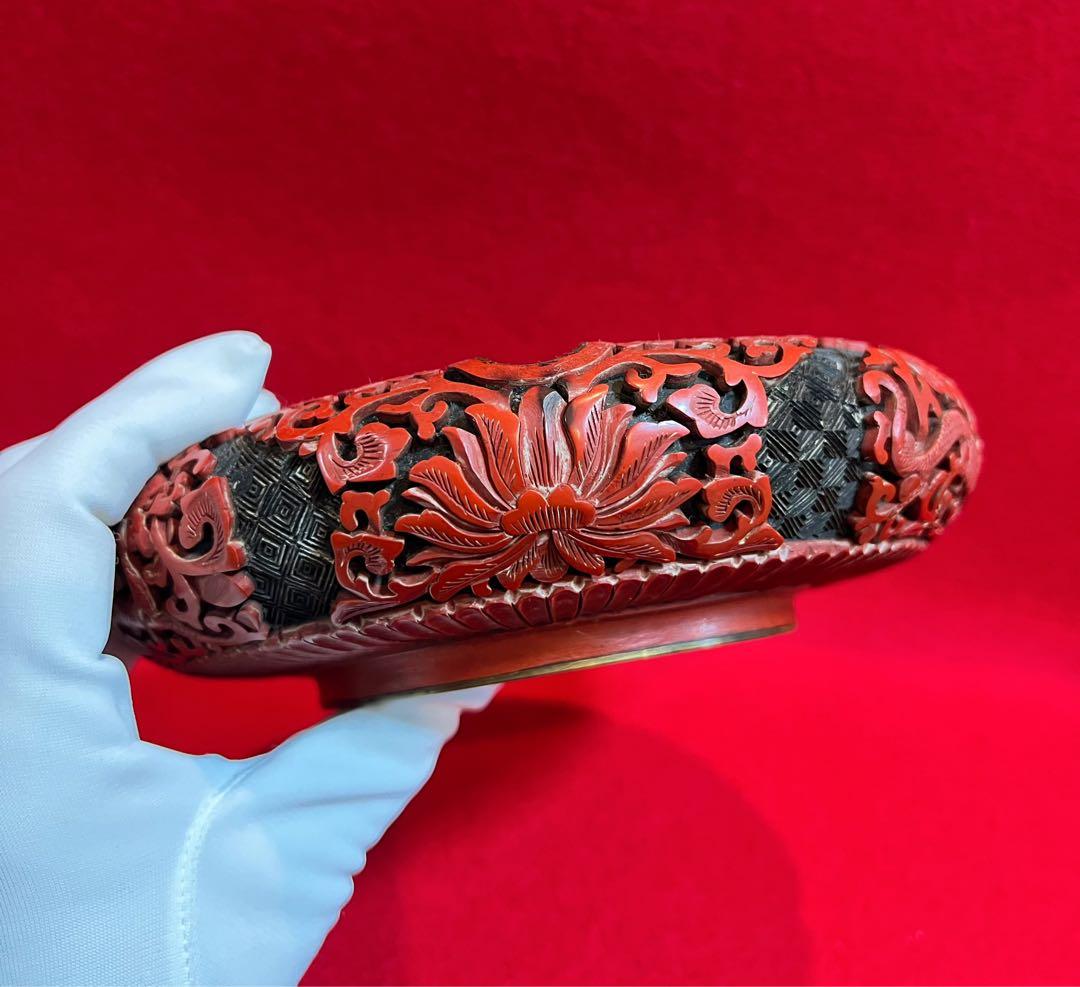 中国美術 古玩 堆朱 剔紅 漆彫 龍紋樣 寶相花紋樣 煙皿 置物