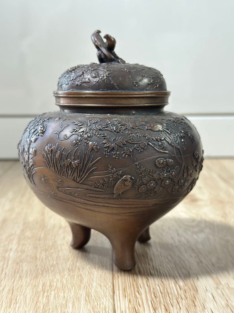 一点限り　高級　中古品　蝋型鋳銅 三つ足香炉 金工作家 村田宏作
