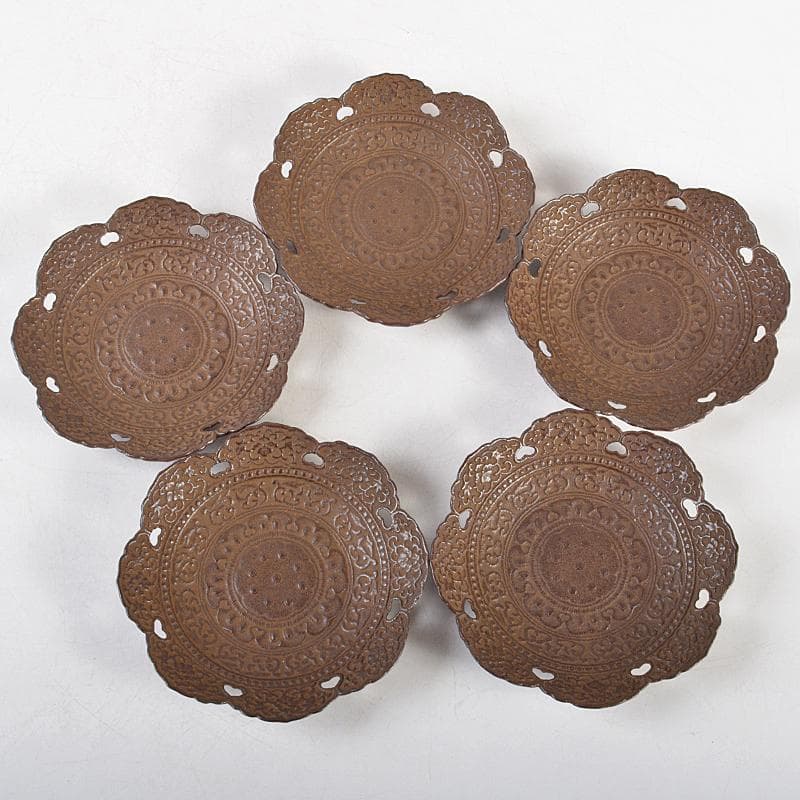 南部鉄器　鈴木盛久造　模中尊寺国宝　天蓋　茶托　五客　共箱　M　R5872