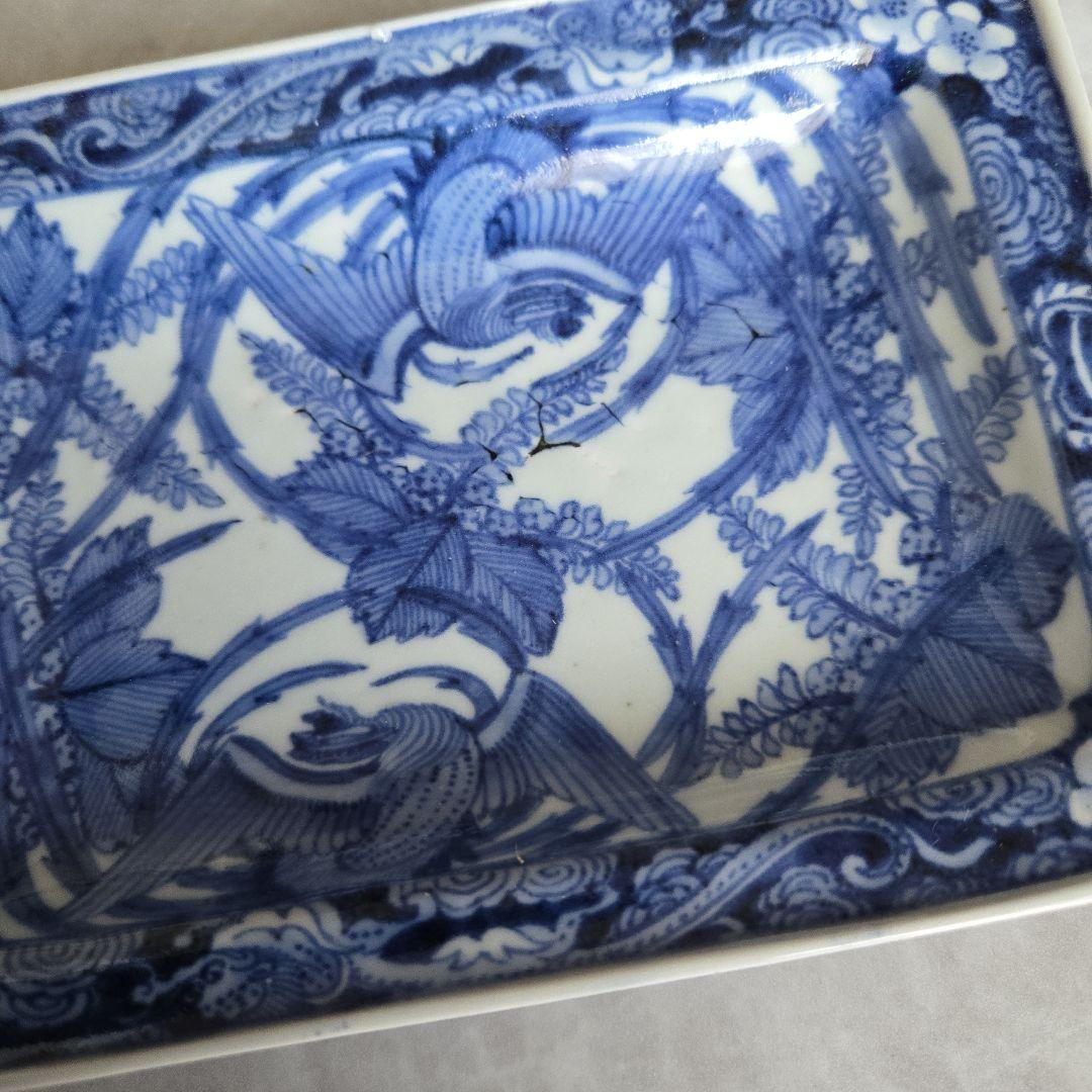 古伊万里　鳳凰　桐　染付　角皿　江戸時代　骨董　金直し　金継ぎ　アンティーク