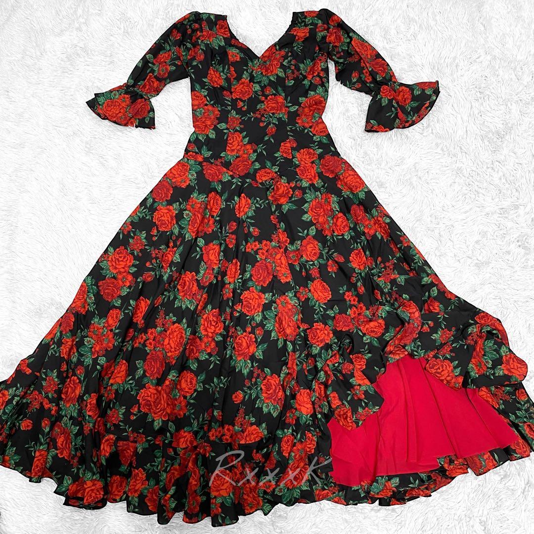 アトリエ貴美恵 フラメンコ 衣装 ドレス ワンピース 花柄 バラ 黒