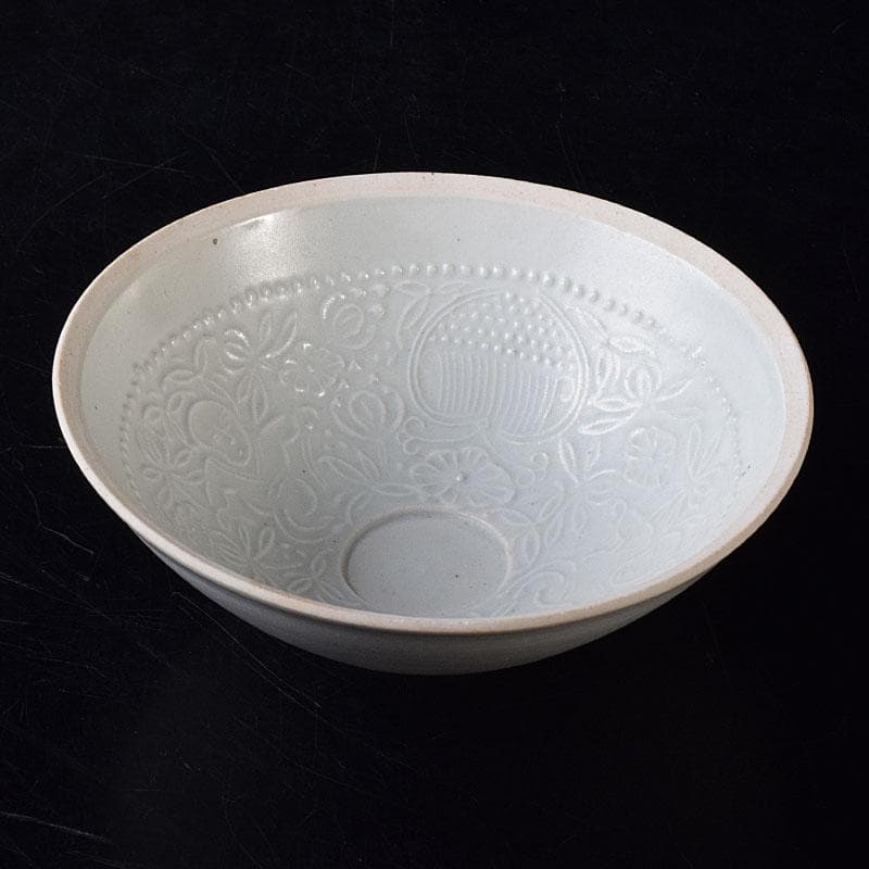 中国　定窯　白磁　刻花文碗　時代箱　V　R8462
