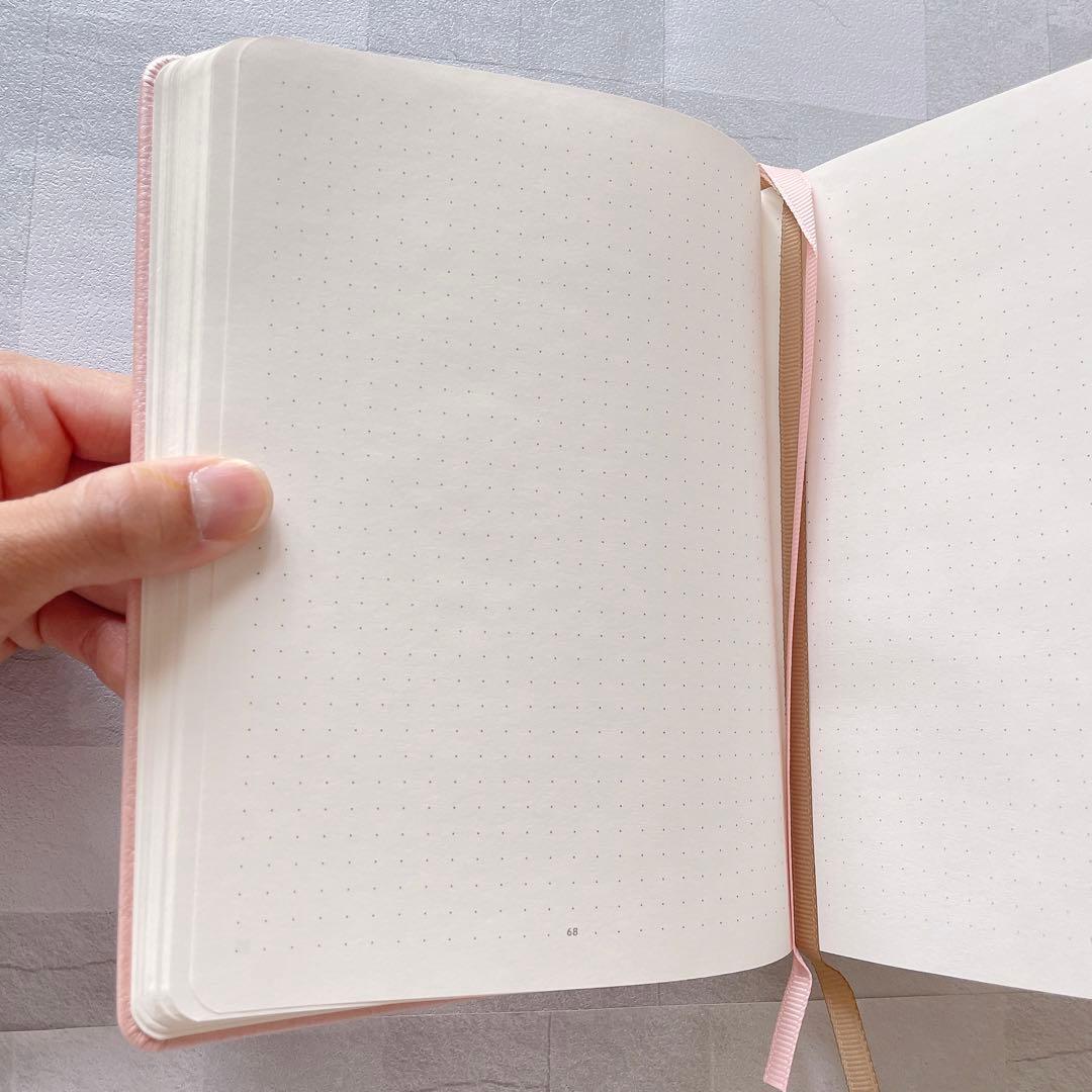ドットグリットノートブック　ハードカバー　かわいい　シール　ローズゴールド