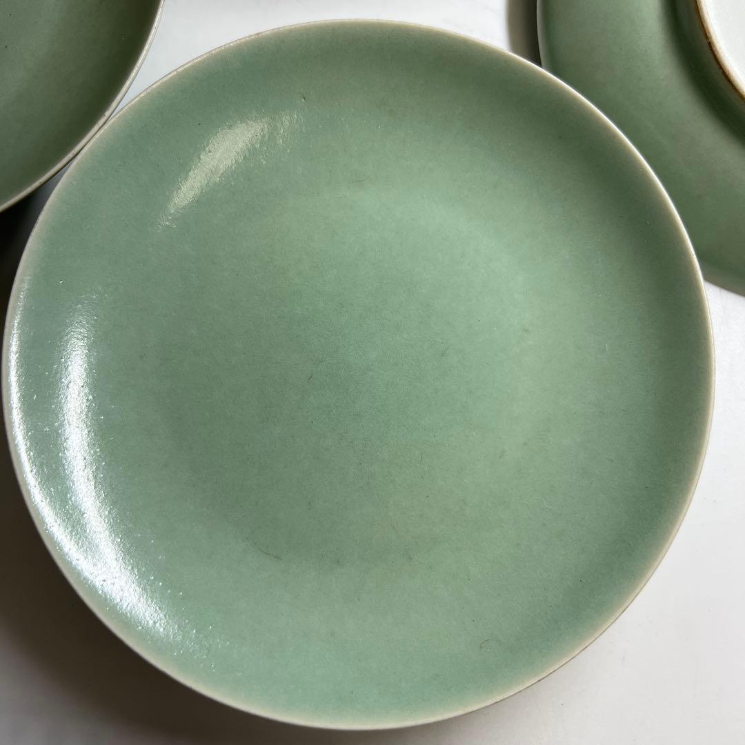 中国美術　大清乾隆年製　青磁中皿5枚　木箱付　約16.7㎝東Y8-0113☆2F