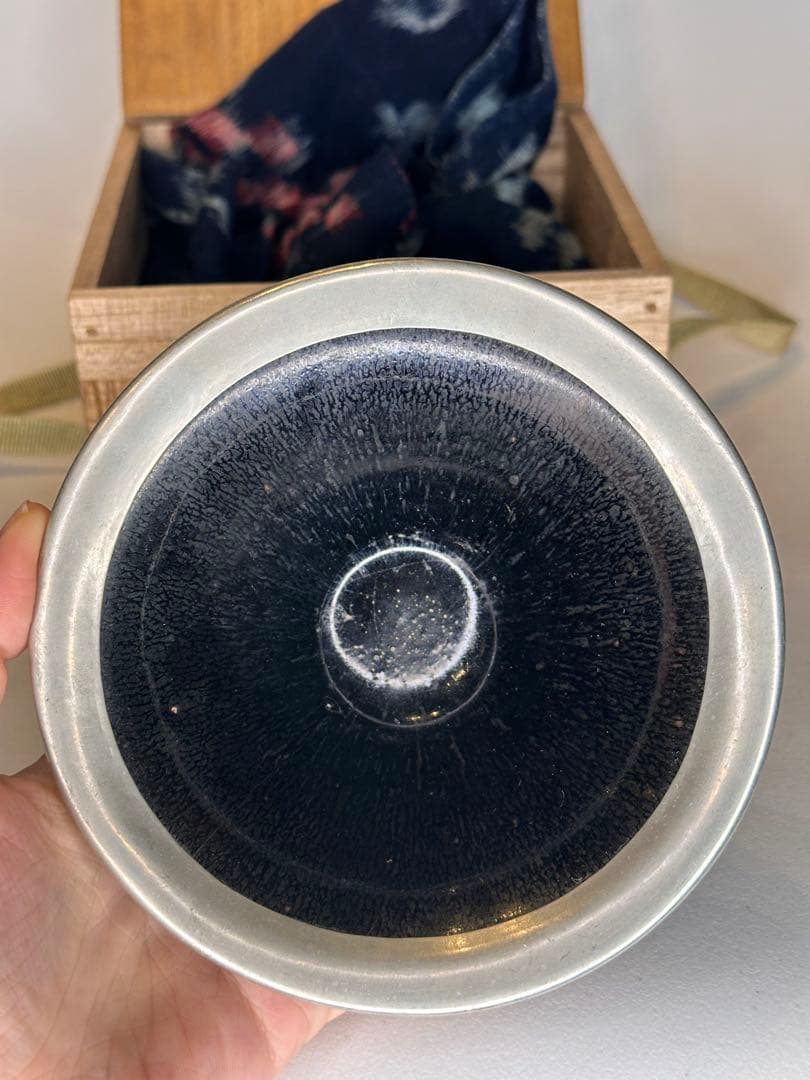 宋代 建盞 天目盞 銀覆輪付 共箱付