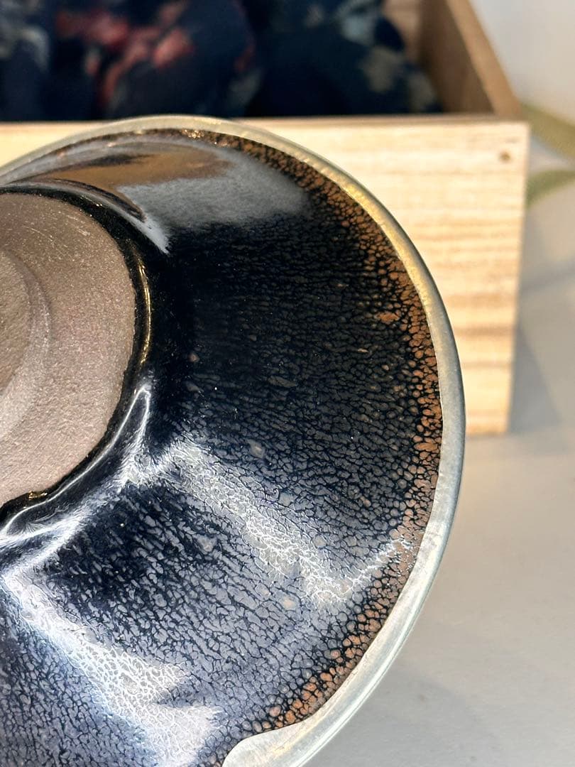 宋代 建盞 天目盞 銀覆輪付 共箱付