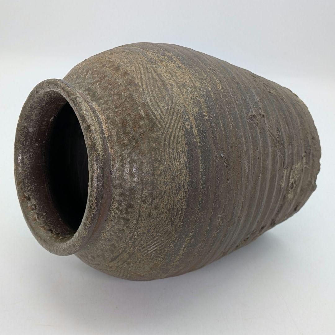 【直しあり】 備前焼 波状文壷 壺 無銘 骨董品 古美術品 ツボ 置物 時代物