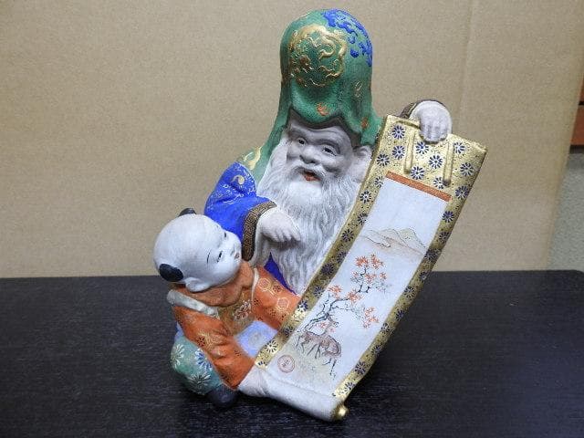 奥田木白　寿老唐子　共箱　MA466