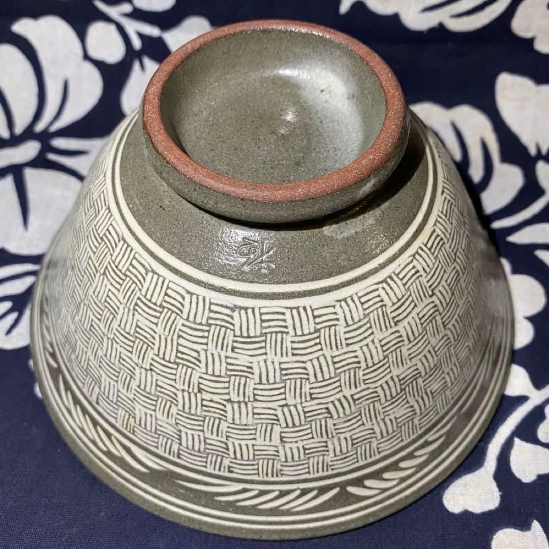 韓国　柳昌坤　高麗三島茶碗　韓国瑞昌陶芸研究所　瑞昌窯　白土象嵌細工　共箱有り