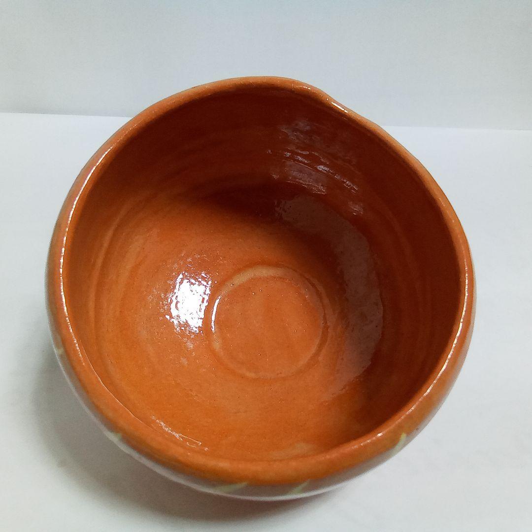 抹茶茶碗　桃型赤楽　了入「桃柳」写し　吉村楽入