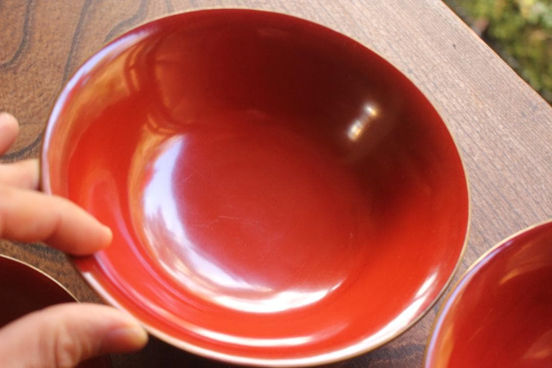 デッドストック！時代金縁朱漆に極上松竹梅沈金の映える大椀2点（検輪島塗雑煮椀