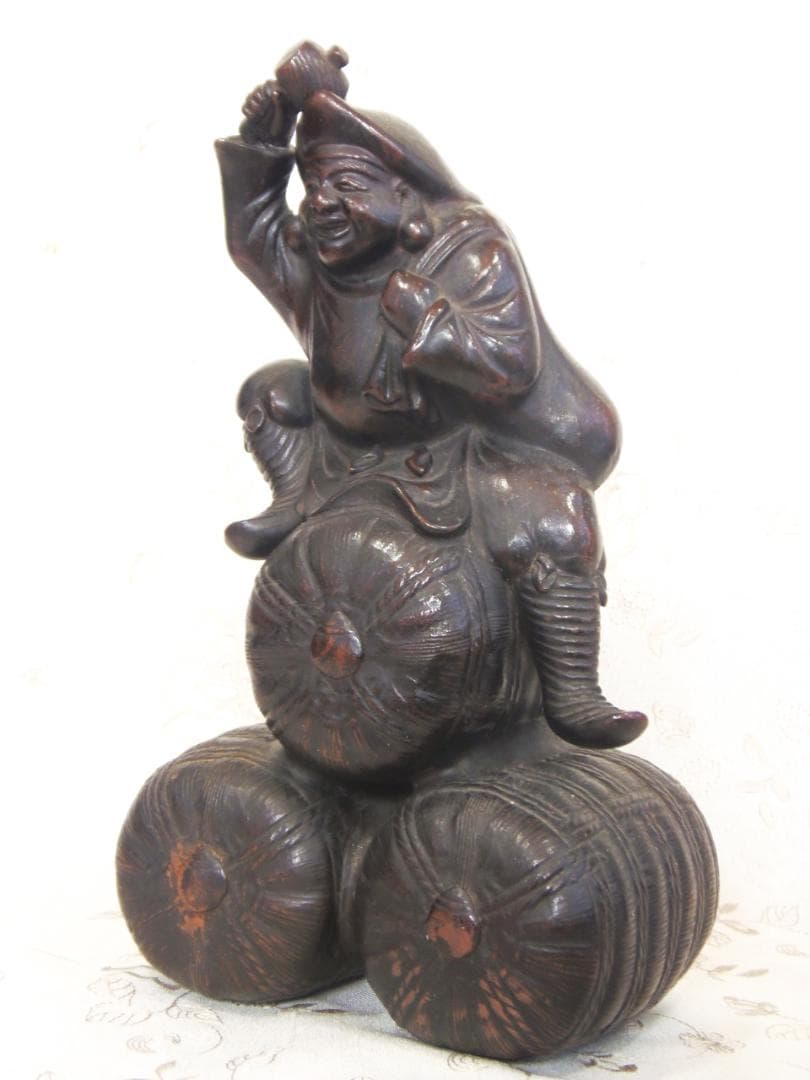 高31cm 古備前 七福神 俵大黒天 大黒様 置物 縁起物 古美術 骨董品 開運