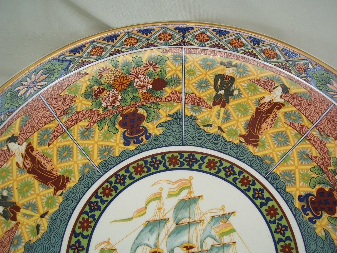 横浜物語・オランダ・大絵図大皿・１枚・直径427mm・作家物・共箱付・USED品