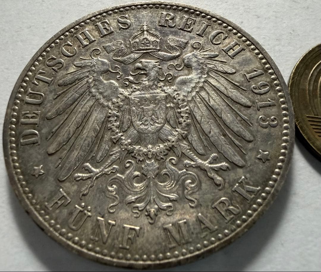 招*@様 1913年 ドイツ 5マルク 銀貨 ウィルヘルム 2世ヴュルテンベルク