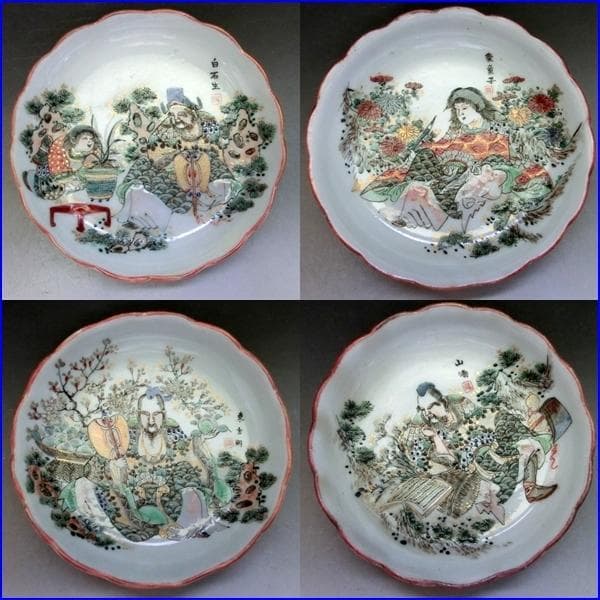 皿■画替錦手塩皿 20客 中国漢期武将図 中国伝説人物 粉彩 古玩 時代物骨董■