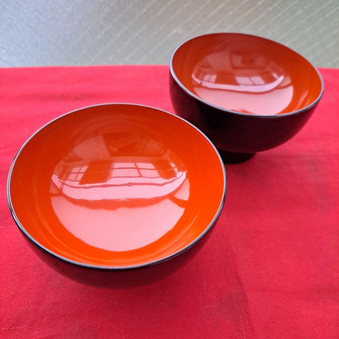 【輪島塗　合鹿椀/大椀×2客】布着本堅地 溜塗　未使用/長期保管品