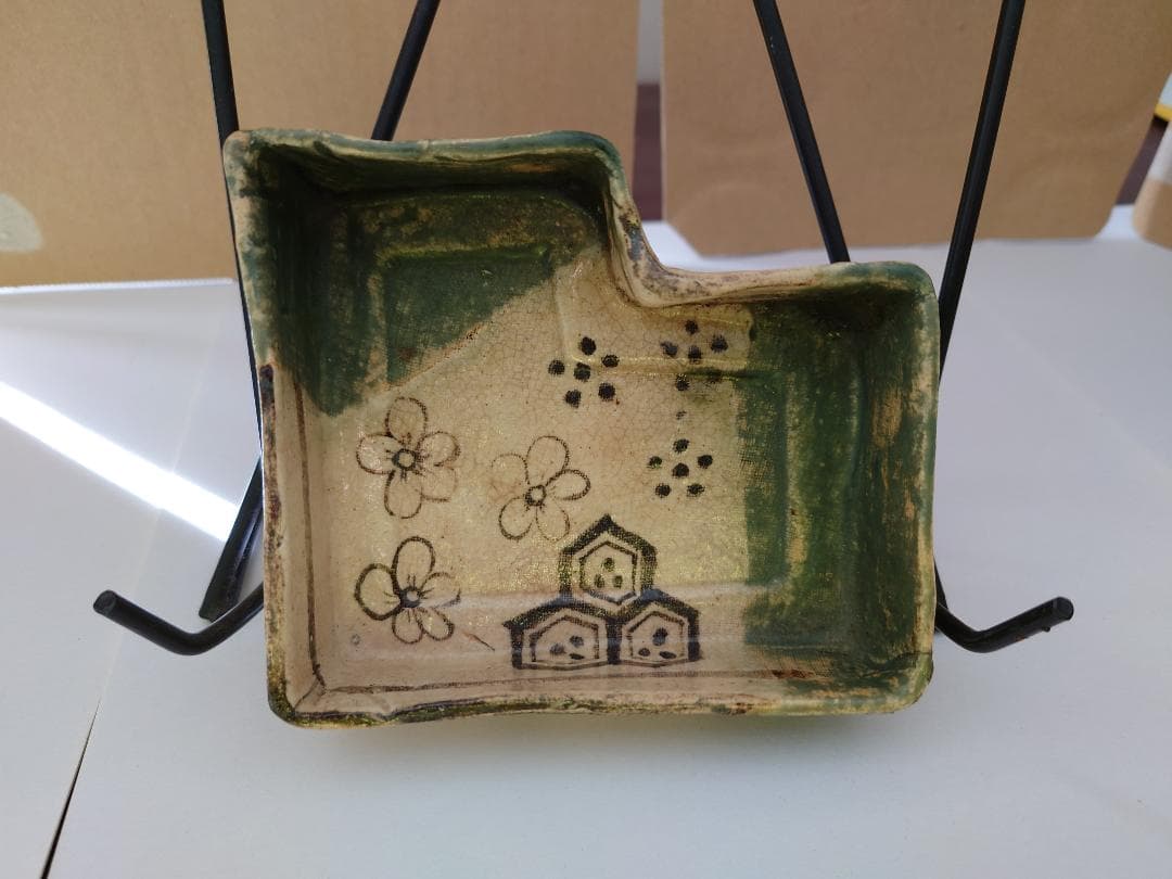 ★美濃　織部焼★青織部三環足向付★桃山時代★骨董品☆