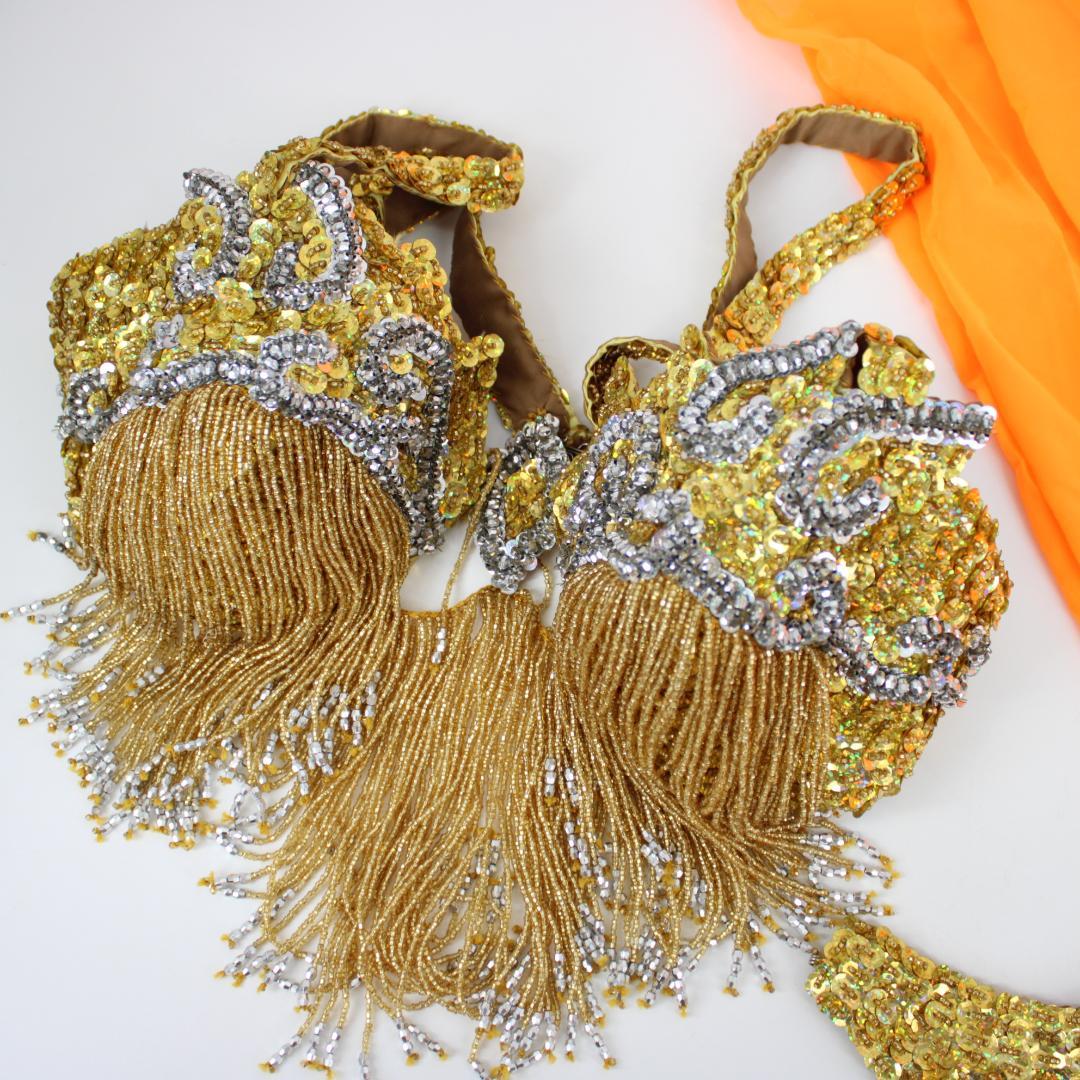 【ほぼ未使用品 ベリーダンス用オリエンタル衣装】トルコ製 ゴールドシルバー