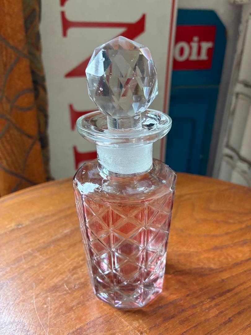 フランス　アンティーク　ガラス　パフューム　ボトル　香水瓶　レッド　ダミエ　レア