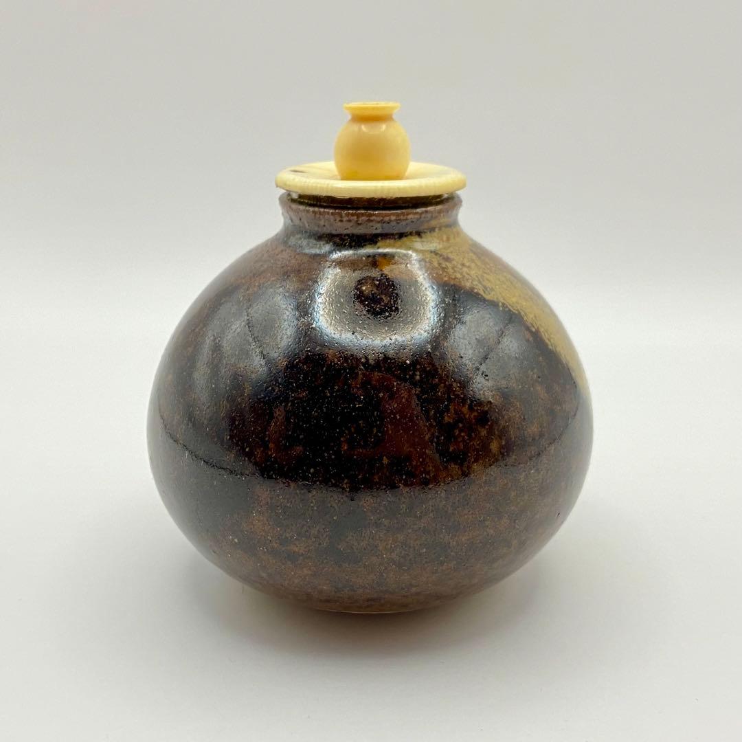 淡々斎書付 茄子茶入 膳所焼　陽炎園　共箱入　茶道具　濃茶器　唐物