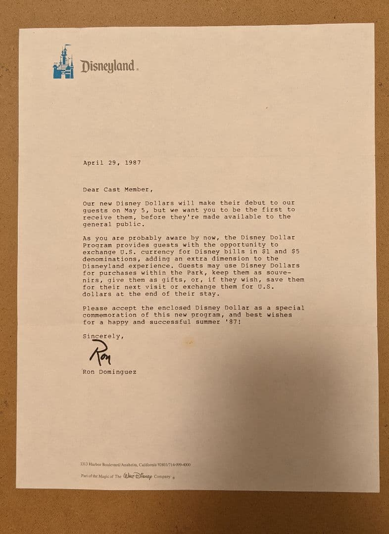 ☆コレクター向け☆発行前ディズニーダラー　オリジナルプログラ厶レター　サイン入り
