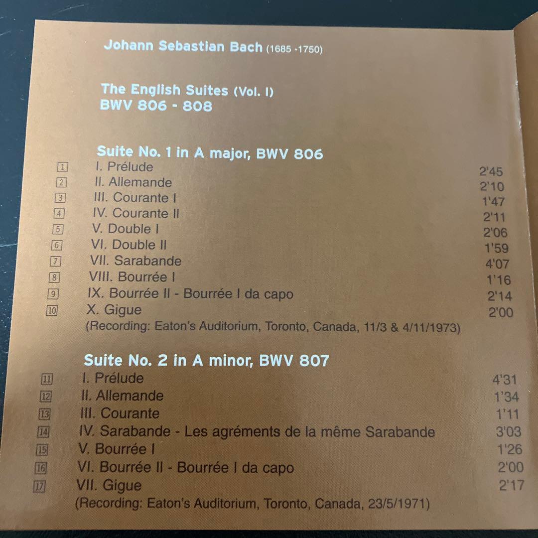 【売約済】グレン・グールド／バッハ：イギリス組曲(全6曲) 　2CD