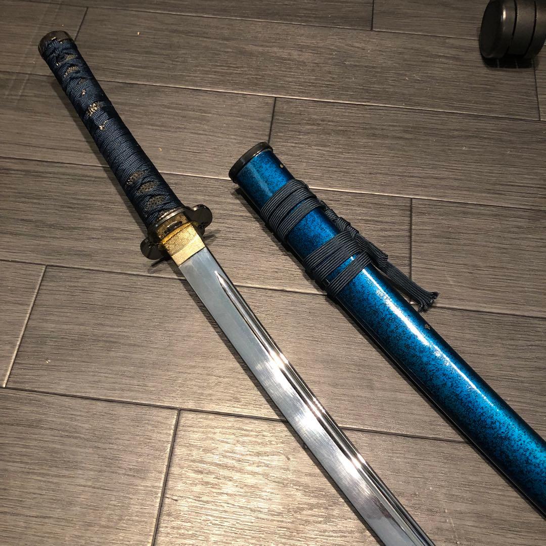 高級模造刀　高級居合刀　樋入り刀身　優波紋　亜合金刀身　名刀　居合刀　青拵え