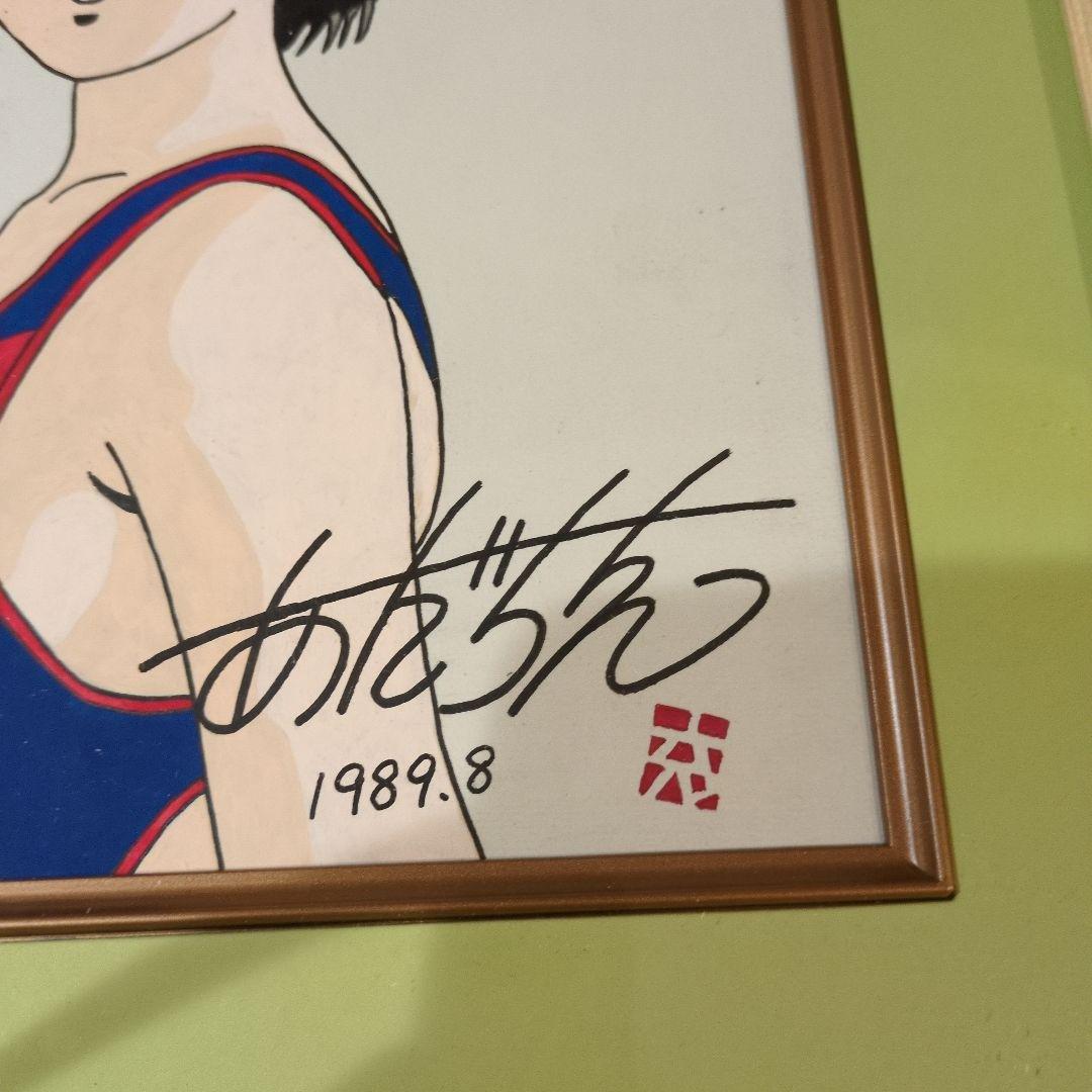 休日セール　あだち充　直筆サイン入り　イラストも肉筆 　ラフ　額縁　断捨離