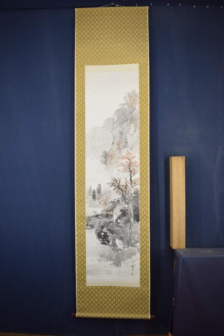 【真作】中山欽璋/秋山水車小屋図/秋景山水人物図/掛軸☆宝船☆Y-237　JM