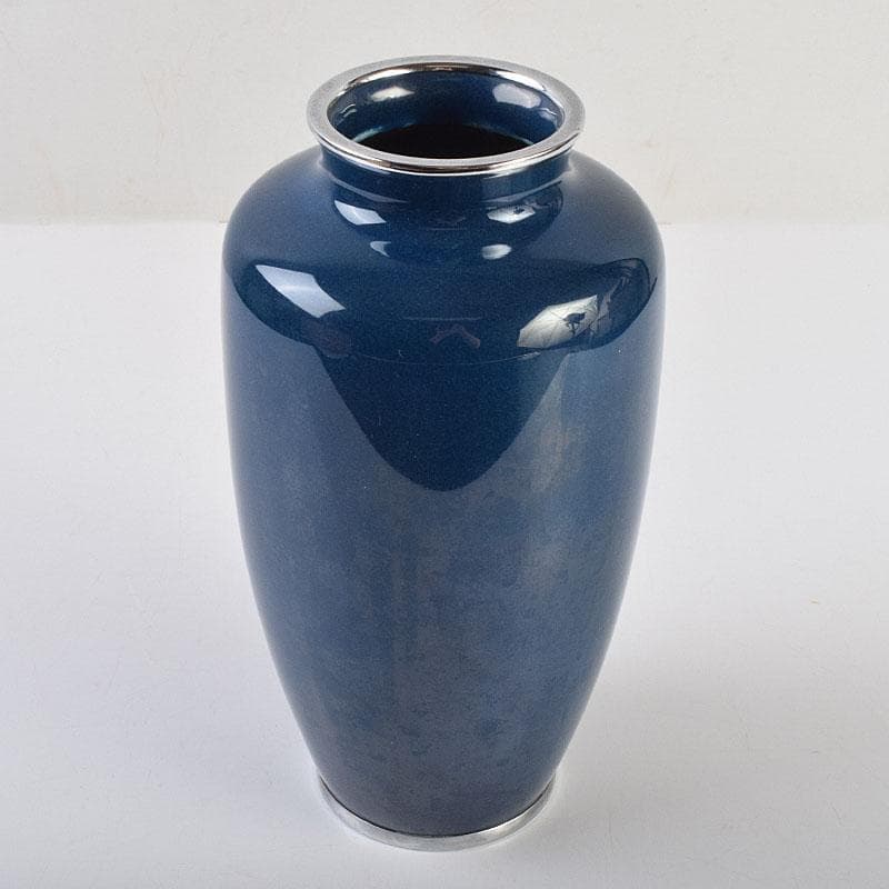 七宝焼　粂野締太郎造　鶴文　花瓶　共箱　M　R9266