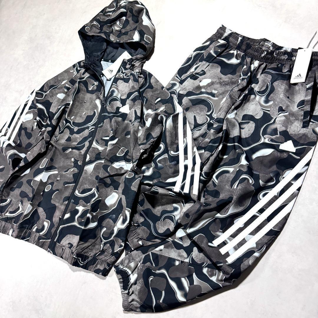 新品 正規品 Msize アディダス 上下セットアップ 総柄 3ストライプ