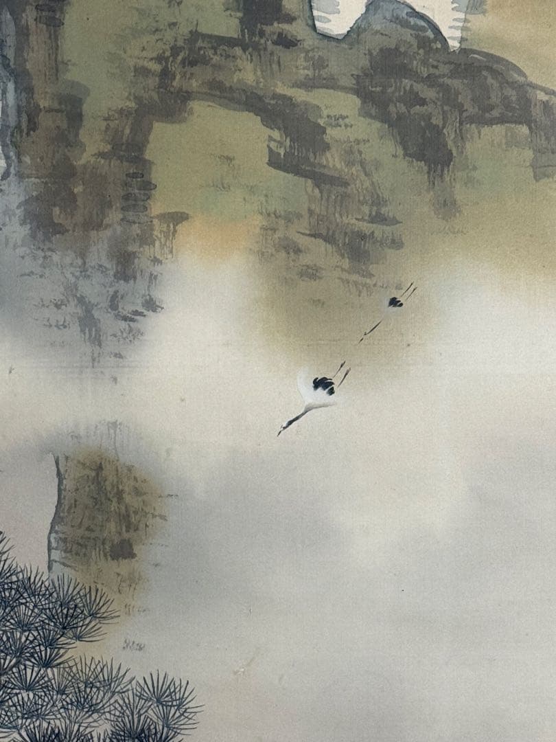 高橋　耕雲筆　蓬莱山水　絹本肉筆　青緑山水　漢画南宗派　共箱　送料込み1023