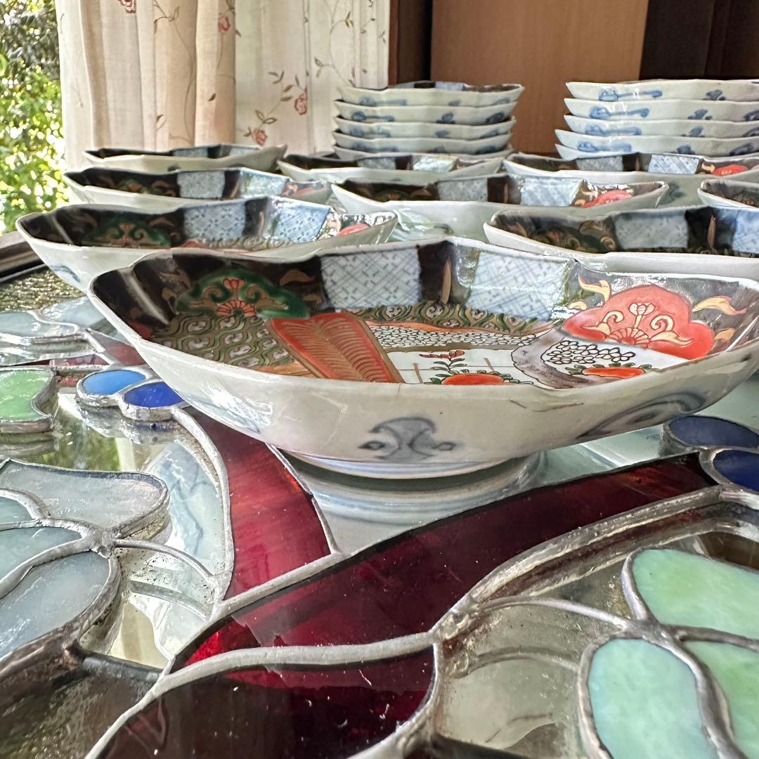 S様へ感謝お嫁入り‼️四季に麗し‼️伊万里錦手若松＆橙＆ふきよせ　兜菱形刺身皿 5客