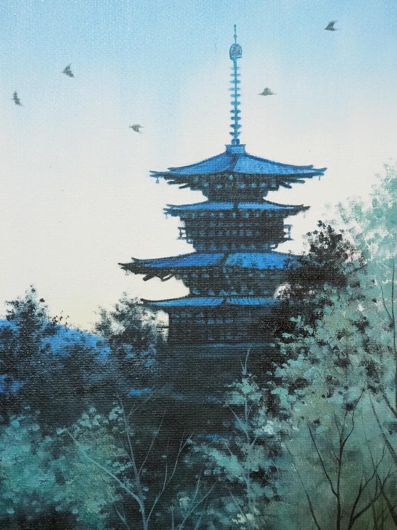 油絵　額付き　千住博　 【薬師寺 朝の譜】手描き　M10