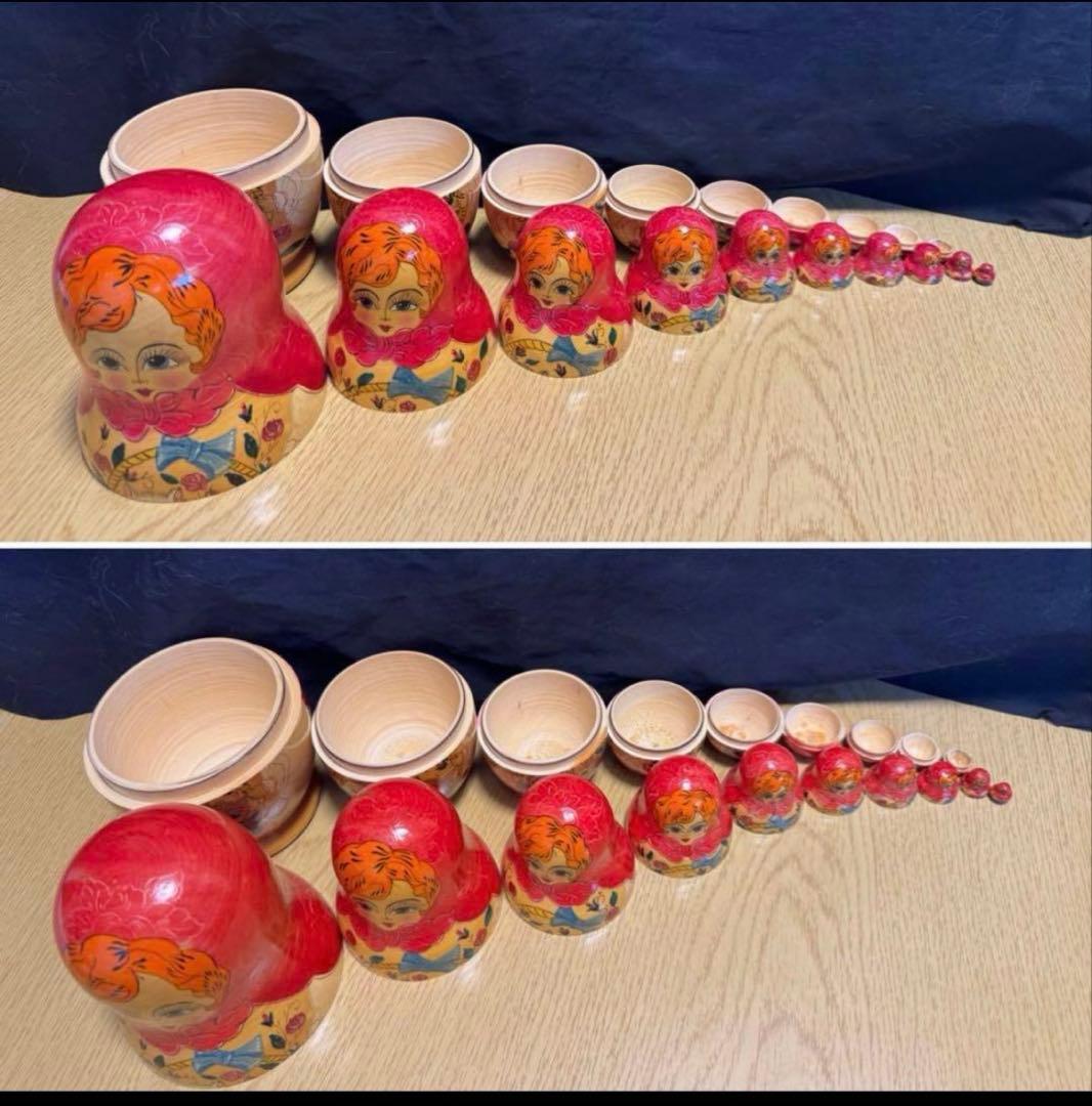ヴィンテージ ロシア　デザイナーズ　猫と女の子マトリョーシカ　長期保存