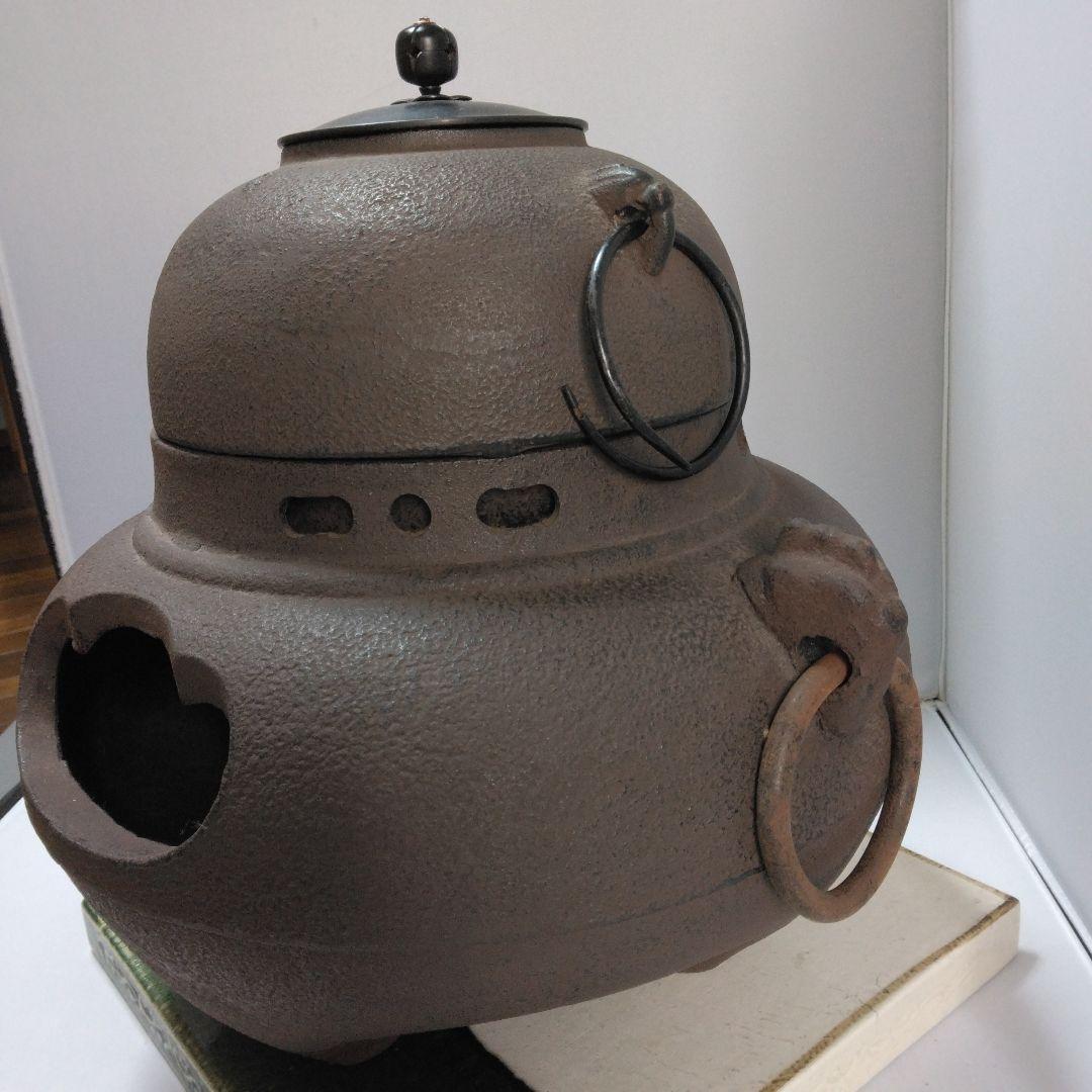 鬼面 風炉釜 　鉄　陶製敷瓦付　京焼　京のお道具