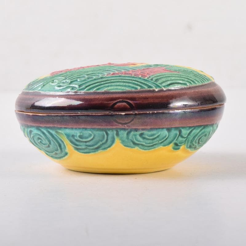 茶道具　交趾焼　佐久間芳丘作　魚波文　荒磯香合　共箱　V　8148